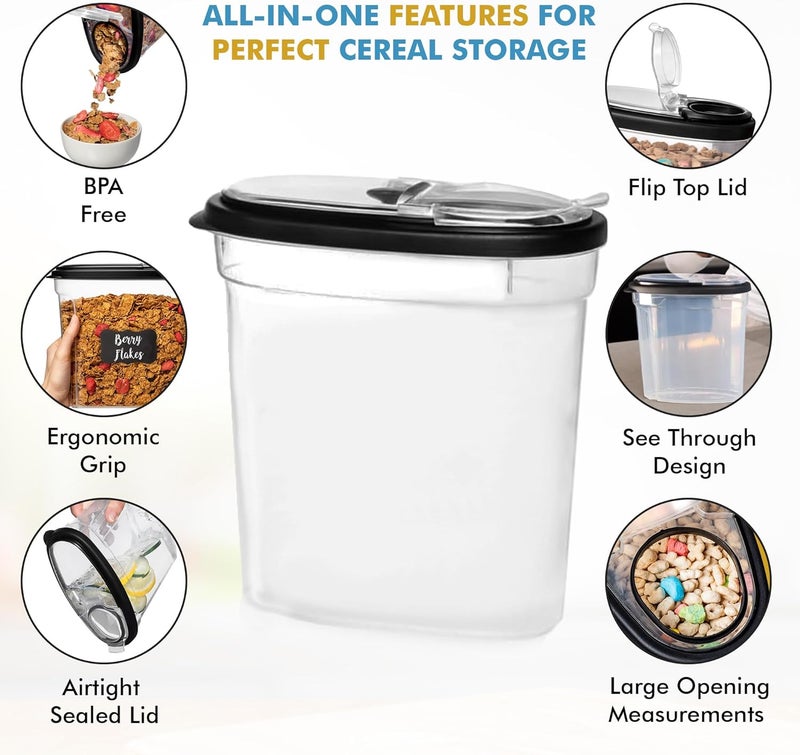 Shazo 3 PC Cereal Container Storage Set (5.2L, 2.8L, 1.2L) - Large Airtight Food Storage Containers with Flip-Top Lids, BPA-Free Plastic Cereal Dispenser for Pantry, Rice, Flour, Sugar & Pasta - Image 2